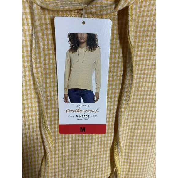 Weatherproof Vintage Womens Hoodie Shirt Gingham Long Sleeve Size Medium Yellow - Picture 5 of 8